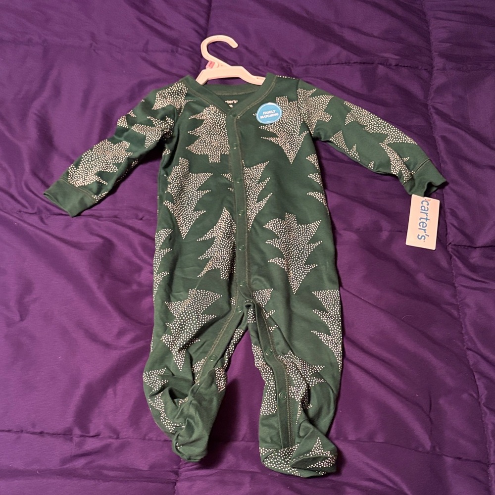 Carter's Forest Green Leaf Pattern Footie